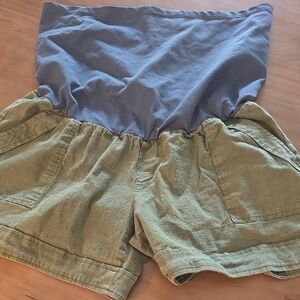 High Waist  Maturity Blue and Green Women's Shorts